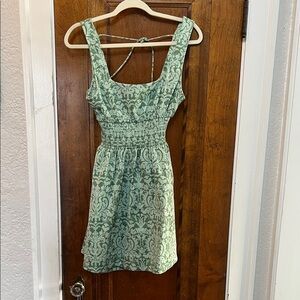 Hill House Mint Green Printed Smocked Mini Dress